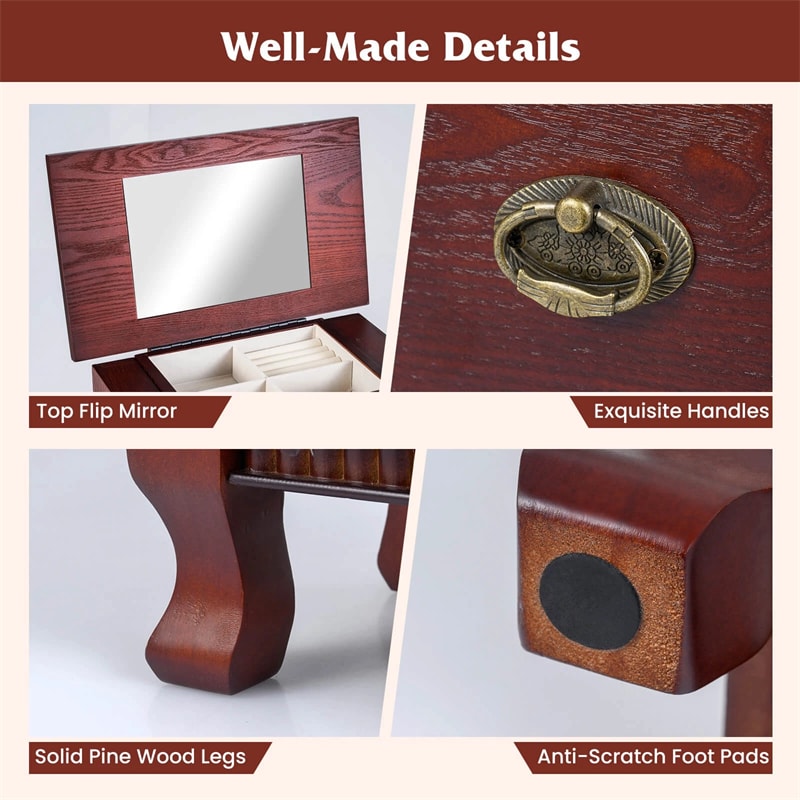 Large Standing Jewelry Armoire Cabinet Wooden Storage Chest with 7 Drawers, 2 Side Doors, 12 Hooks, Flip-Up Mirror & Top Organizer