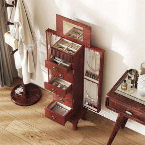 Large Standing Jewelry Armoire Cabinet Wooden Storage Chest with 7 Drawers, 2 Side Doors, 12 Hooks, Flip-Up Mirror & Top Organizer