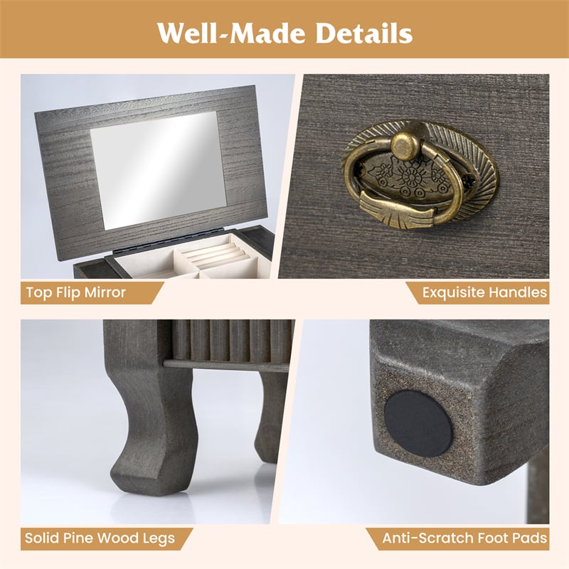 Large Standing Jewelry Armoire Cabinet Wooden Storage Chest with 7 Drawers, 2 Side Doors, 12 Hooks, Flip-Up Mirror & Top Organizer