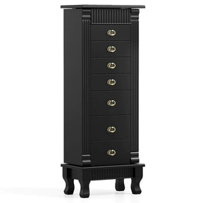 Large Standing Jewelry Armoire Cabinet Wooden Storage Chest with 7 Drawers, 2 Side Doors, 12 Hooks, Flip-Up Mirror & Top Organizer
