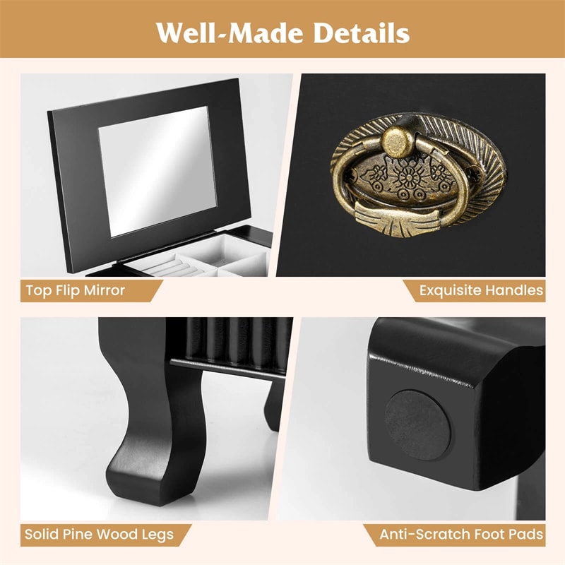 Large Standing Jewelry Armoire Cabinet Wooden Storage Chest with 7 Drawers, 2 Side Doors, 12 Hooks, Flip-Up Mirror & Top Organizer