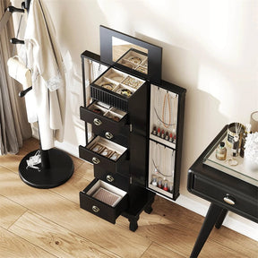 Large Standing Jewelry Armoire Cabinet Wooden Storage Chest with 7 Drawers, 2 Side Doors, 12 Hooks, Flip-Up Mirror & Top Organizer