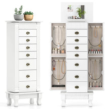 Large Standing Jewelry Armoire Cabinet Wooden Storage Chest with 7 Drawers, 2 Side Doors, 12 Hooks, Flip-Up Mirror & Top Organizer