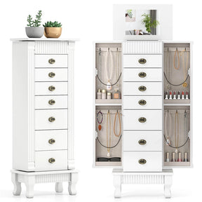 Large Standing Jewelry Armoire Cabinet Wooden Storage Chest with 7 Drawers, 2 Side Doors, 12 Hooks, Flip-Up Mirror & Top Organizer