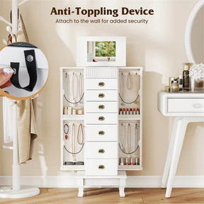Large Standing Jewelry Armoire Cabinet Wooden Storage Chest with 7 Drawers, 2 Side Doors, 12 Hooks, Flip-Up Mirror & Top Organizer
