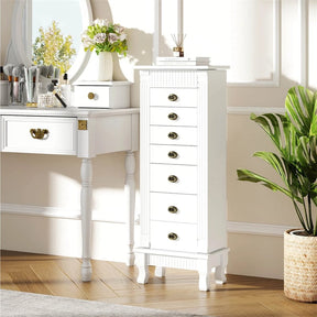 Large Standing Jewelry Armoire Cabinet Wooden Storage Chest with 7 Drawers, 2 Side Doors, 12 Hooks, Flip-Up Mirror & Top Organizer