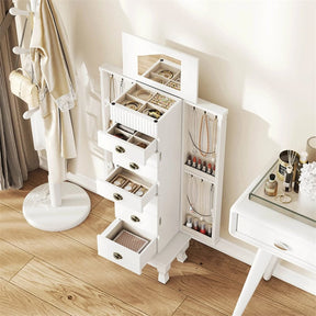 Large Standing Jewelry Armoire Cabinet Wooden Storage Chest with 7 Drawers, 2 Side Doors, 12 Hooks, Flip-Up Mirror & Top Organizer