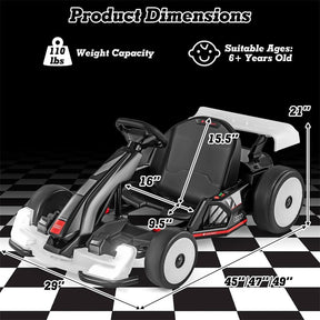 Licensed Audi 24V Kids Go Kart, Length Adjustable Ride on Racing Toy with Drift & Sport Modes, 2x150W Motors, 8 MPH High Speed for Children Ages 6+