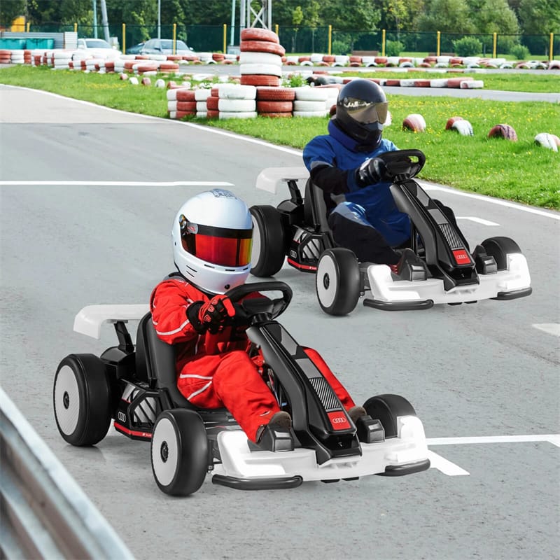 Licensed Audi 24V Kids Go Kart, Length Adjustable Ride on Racing Toy with Drift & Sport Modes, 2x150W Motors, 8 MPH High Speed for Children Ages 6+