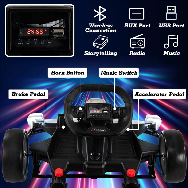 Licensed Audi 24V Kids Go Kart, Length Adjustable Ride on Racing Toy with Drift & Sport Modes, 2x150W Motors, 8 MPH High Speed for Children Ages 6+