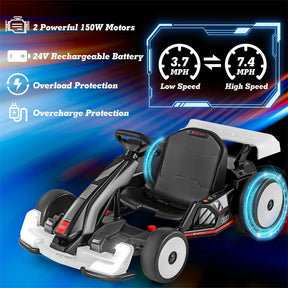 Licensed Audi 24V Kids Go Kart, Length Adjustable Ride on Racing Toy with Drift & Sport Modes, 2x150W Motors, 8 MPH High Speed for Children Ages 6+
