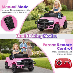 12V Kids Ride-On Truck Car Licensed RAM 3500 Electric Vehicle with Remote Control, Soft Start & LED Lights, Ride On Toy for Boys Girls Aged 3+