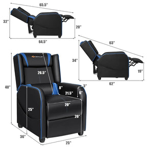 Massage Gaming Recliner Chair Racing Style PU Leather Single Sofa with Lumbar Cushion & Footrest, Adjustable Living Room Home Theater Seating
