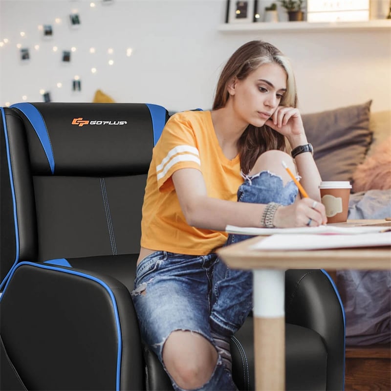 Massage Gaming Recliner Chair Racing Style PU Leather Single Sofa with Lumbar Cushion & Footrest, Adjustable Living Room Home Theater Seating