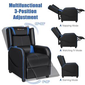 Massage Gaming Recliner Chair Racing Style PU Leather Single Sofa with Lumbar Cushion & Footrest, Adjustable Living Room Home Theater Seating
