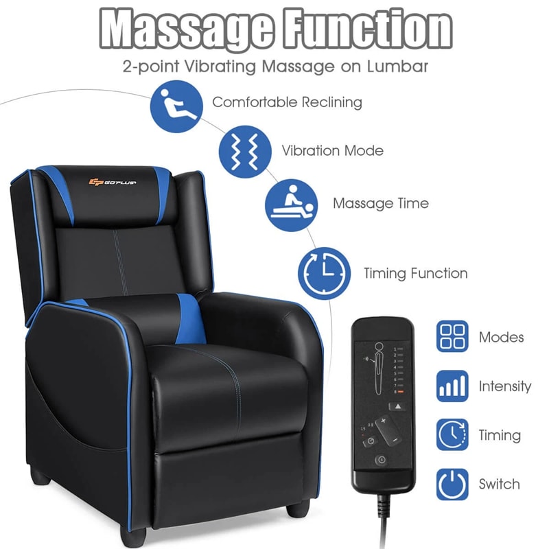 Massage Gaming Recliner Chair Racing Style PU Leather Single Sofa with Lumbar Cushion & Footrest, Adjustable Living Room Home Theater Seating