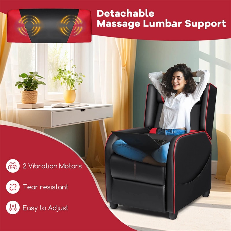 Massage Gaming Recliner Chair Racing Style PU Leather Single Sofa with Lumbar Cushion & Footrest, Adjustable Living Room Home Theater Seating