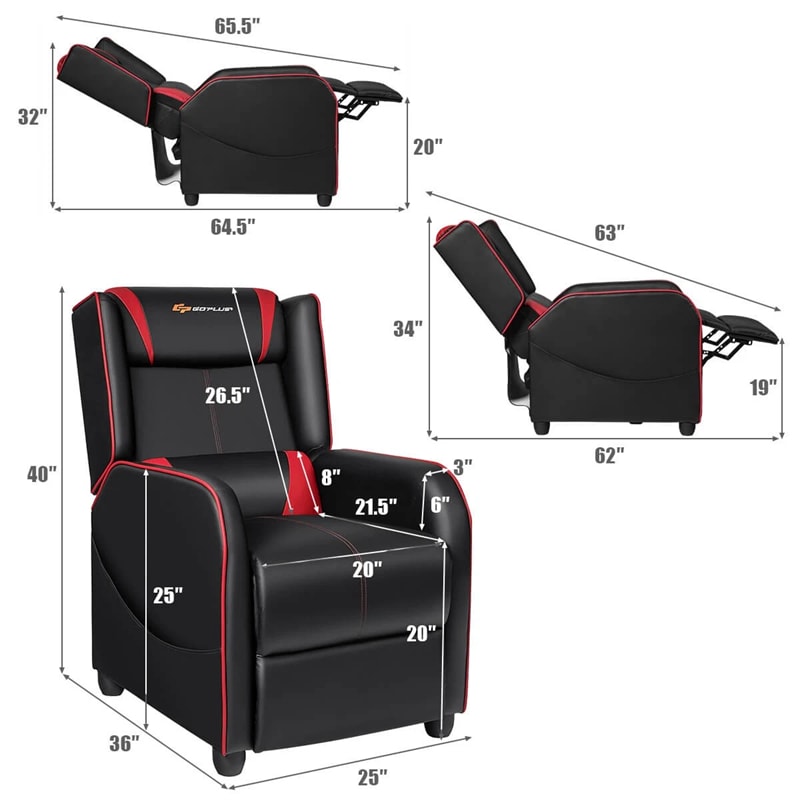Massage Gaming Recliner Chair Racing Style PU Leather Single Sofa with Lumbar Cushion & Footrest, Adjustable Living Room Home Theater Seating