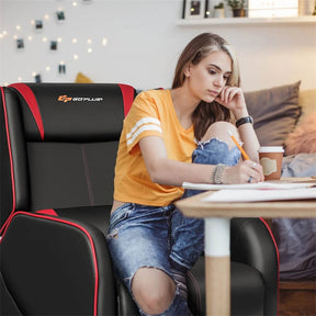 Massage Gaming Recliner Chair Racing Style PU Leather Single Sofa with Lumbar Cushion & Footrest, Adjustable Living Room Home Theater Seating