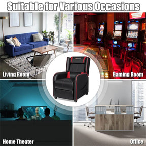 Massage Gaming Recliner Chair Racing Style PU Leather Single Sofa with Lumbar Cushion & Footrest, Adjustable Living Room Home Theater Seating