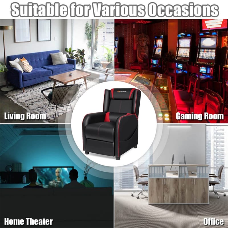 Massage Gaming Recliner Chair Racing Style PU Leather Single Sofa with Lumbar Cushion & Footrest, Adjustable Living Room Home Theater Seating