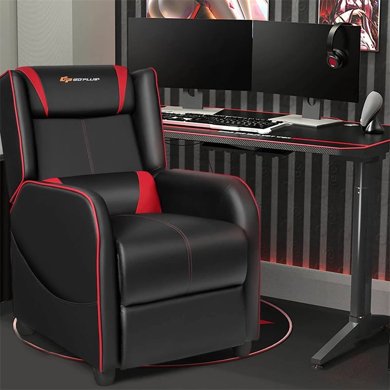 Massage Gaming Recliner Chair Racing Style PU Leather Single Sofa with Lumbar Cushion & Footrest, Adjustable Living Room Home Theater Seating