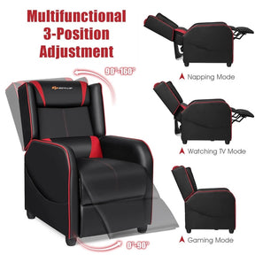 Massage Gaming Recliner Chair Racing Style PU Leather Single Sofa with Lumbar Cushion & Footrest, Adjustable Living Room Home Theater Seating