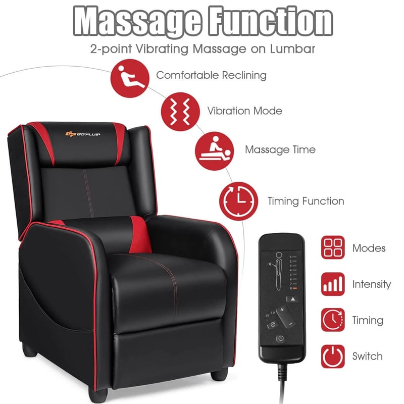 Massage Gaming Recliner Chair Racing Style PU Leather Single Sofa with Lumbar Cushion & Footrest, Adjustable Living Room Home Theater Seating