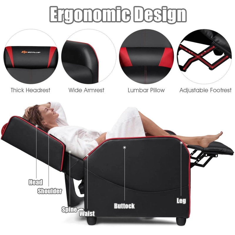 Massage Gaming Recliner Chair Racing Style PU Leather Single Sofa with Lumbar Cushion & Footrest, Adjustable Living Room Home Theater Seating