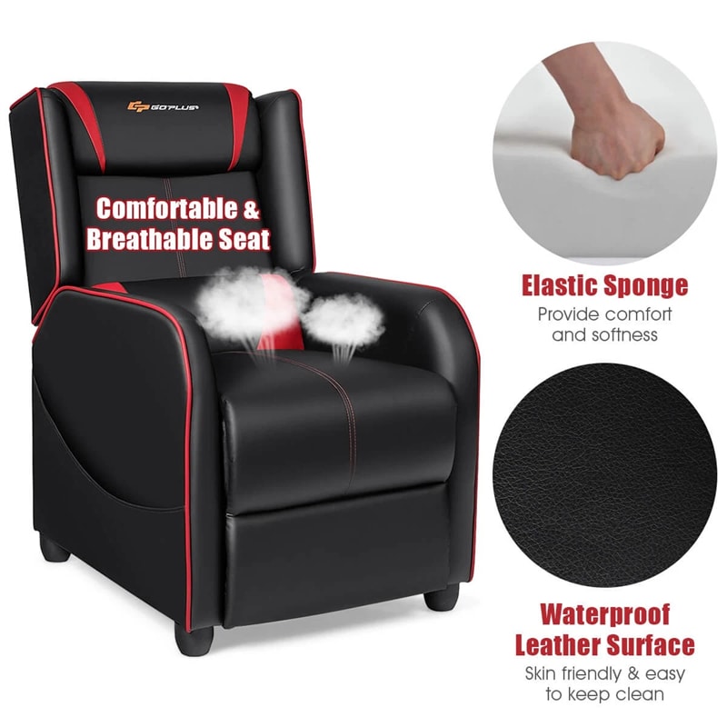 Massage Gaming Recliner Chair Racing Style PU Leather Single Sofa with Lumbar Cushion & Footrest, Adjustable Living Room Home Theater Seating