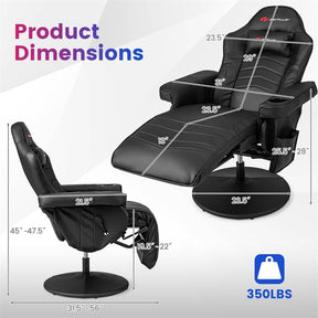 Massage Gaming Recliner Chair w/ Retractable Footrest & Cup Holder, Height Adjustable Racing Style Swivel Video Game Chair Home Theater Seating