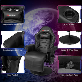 Massage Gaming Recliner Chair w/ Retractable Footrest & Cup Holder, Height Adjustable Racing Style Swivel Video Game Chair Home Theater Seating