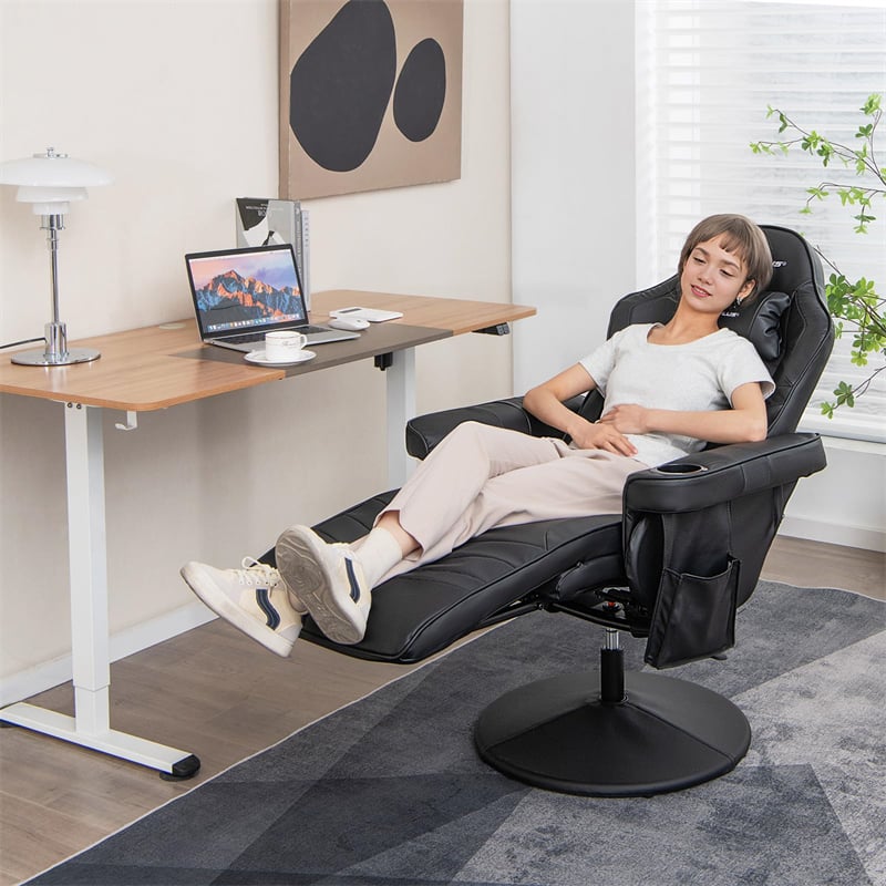Massage Gaming Recliner Chair w/ Retractable Footrest & Cup Holder, Height Adjustable Racing Style Swivel Video Game Chair Home Theater Seating