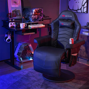 Massage Gaming Recliner Chair w/ Retractable Footrest & Cup Holder, Height Adjustable Racing Style Swivel Video Game Chair Home Theater Seating
