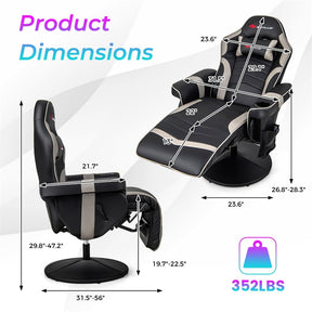 Massage Gaming Recliner Chair w/ Retractable Footrest & Cup Holder, Height Adjustable Racing Style Swivel Video Game Chair Home Theater Seating