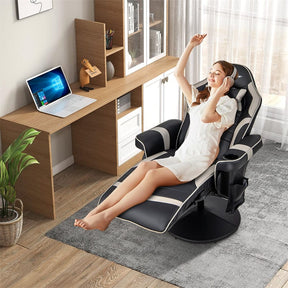Massage Gaming Recliner Chair w/ Retractable Footrest & Cup Holder, Height Adjustable Racing Style Swivel Video Game Chair Home Theater Seating