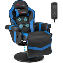 Massage Gaming Recliner Chair w/ Retractable Footrest & Cup Holder, Height Adjustable Racing Style Swivel Video Game Chair Home Theater Seating