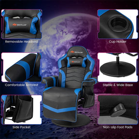 Massage Gaming Recliner Chair w/ Retractable Footrest & Cup Holder, Height Adjustable Racing Style Swivel Video Game Chair Home Theater Seating