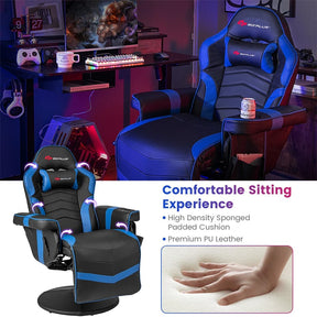 Massage Gaming Recliner Chair w/ Retractable Footrest & Cup Holder, Height Adjustable Racing Style Swivel Video Game Chair Home Theater Seating