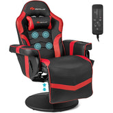 Massage Gaming Recliner Chair w/ Retractable Footrest & Cup Holder, Height Adjustable Racing Style Swivel Video Game Chair Home Theater Seating