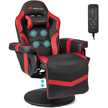 Massage Gaming Recliner Chair w/ Retractable Footrest & Cup Holder, Height Adjustable Racing Style Swivel Video Game Chair Home Theater Seating