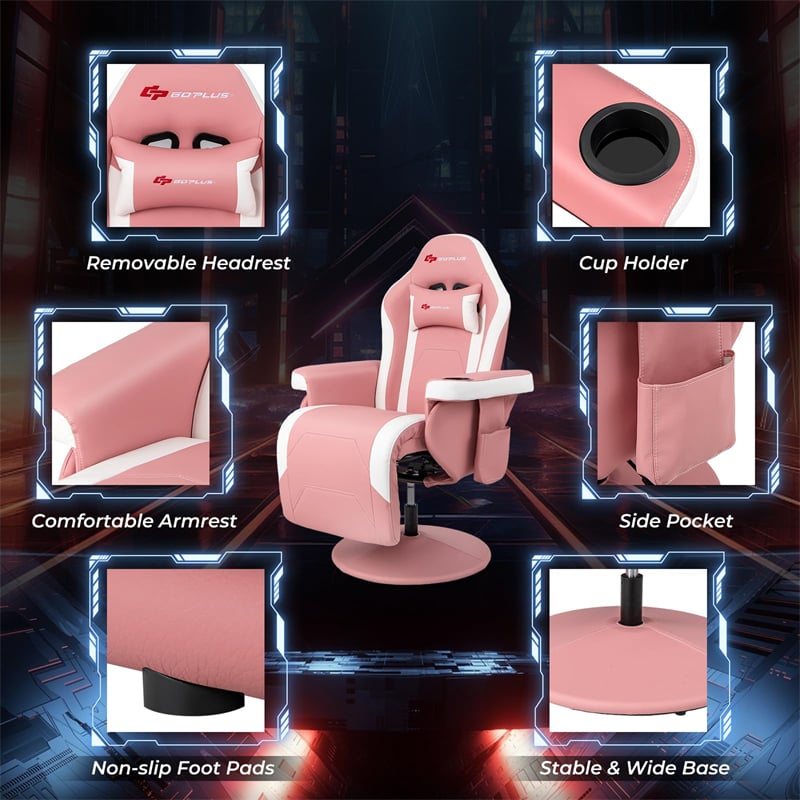 Massage Gaming Recliner Chair w/ Retractable Footrest & Cup Holder, Height Adjustable Racing Style Swivel Video Game Chair Home Theater Seating