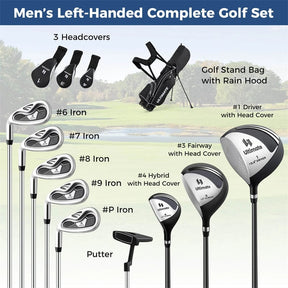 Men's Left-Handed Complete Golf Clubs Set, 10 Pieces Golf Club Package Set with 460CC Driver, Fairway Wood, Putter & Lightweight Stand Bag