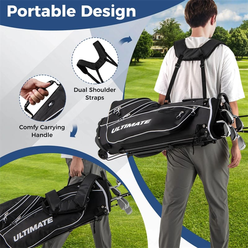 Men's Left-Handed Complete Golf Clubs Set, 10 Pieces Golf Club Package Set with 460CC Driver, Fairway Wood, Putter & Lightweight Stand Bag