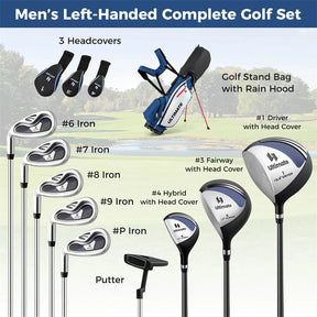 Men's Left-Handed Complete Golf Clubs Set, 10 Pieces Golf Club Package Set with 460CC Driver, Fairway Wood, Putter & Lightweight Stand Bag