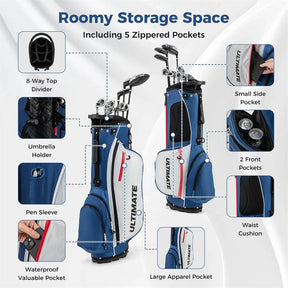 Men's Left-Handed Complete Golf Clubs Set, 10 Pieces Golf Club Package Set with 460CC Driver, Fairway Wood, Putter & Lightweight Stand Bag