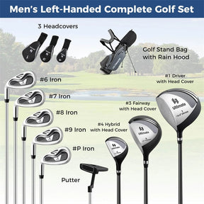 Men's Left-Handed Complete Golf Clubs Set, 10 Pieces Golf Club Package Set with 460CC Driver, Fairway Wood, Putter & Lightweight Stand Bag