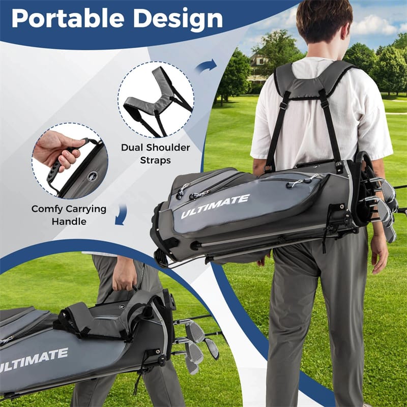 Men's Left-Handed Complete Golf Clubs Set, 10 Pieces Golf Club Package Set with 460CC Driver, Fairway Wood, Putter & Lightweight Stand Bag