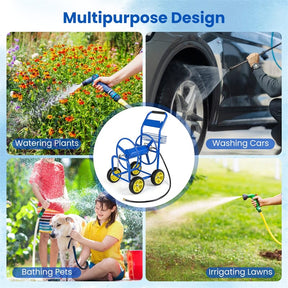 Heavy Duty Metal Garden Hose Reel Cart Holds 300FT of 5/8" Hose with 4 Wheels & Storage Basket, Portable Water Hose Organizer for Yard Lawn