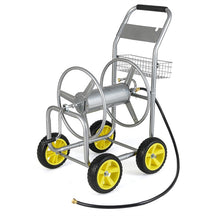 Heavy Duty Metal Garden Hose Reel Cart Holds 300FT of 5/8" Hose with 4 Wheels & Storage Basket, Portable Water Hose Organizer for Yard Lawn